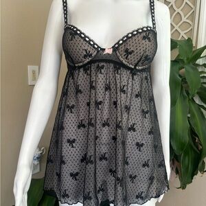 Elegant Black Lace baby doll  with Bow Details